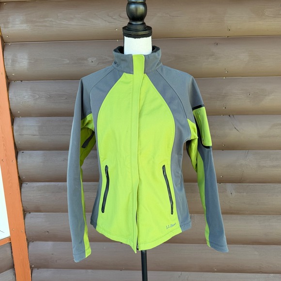 L.L. Bean Jackets & Blazers - L.L. Bean Softshell Jacket Womens Medium Lime Green Gray Full Zip Outdoor Coat